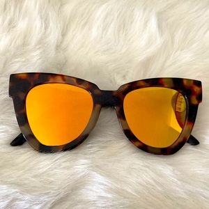Women's Retro Large Chunky Cat Eye Frame w/ Color Mirror Lens